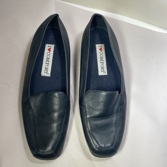I ❤ COMFORT Women’s Black Leather Slip On Casual Wedge Heel Shoes Size US 8.5W - Picture 1 of 9